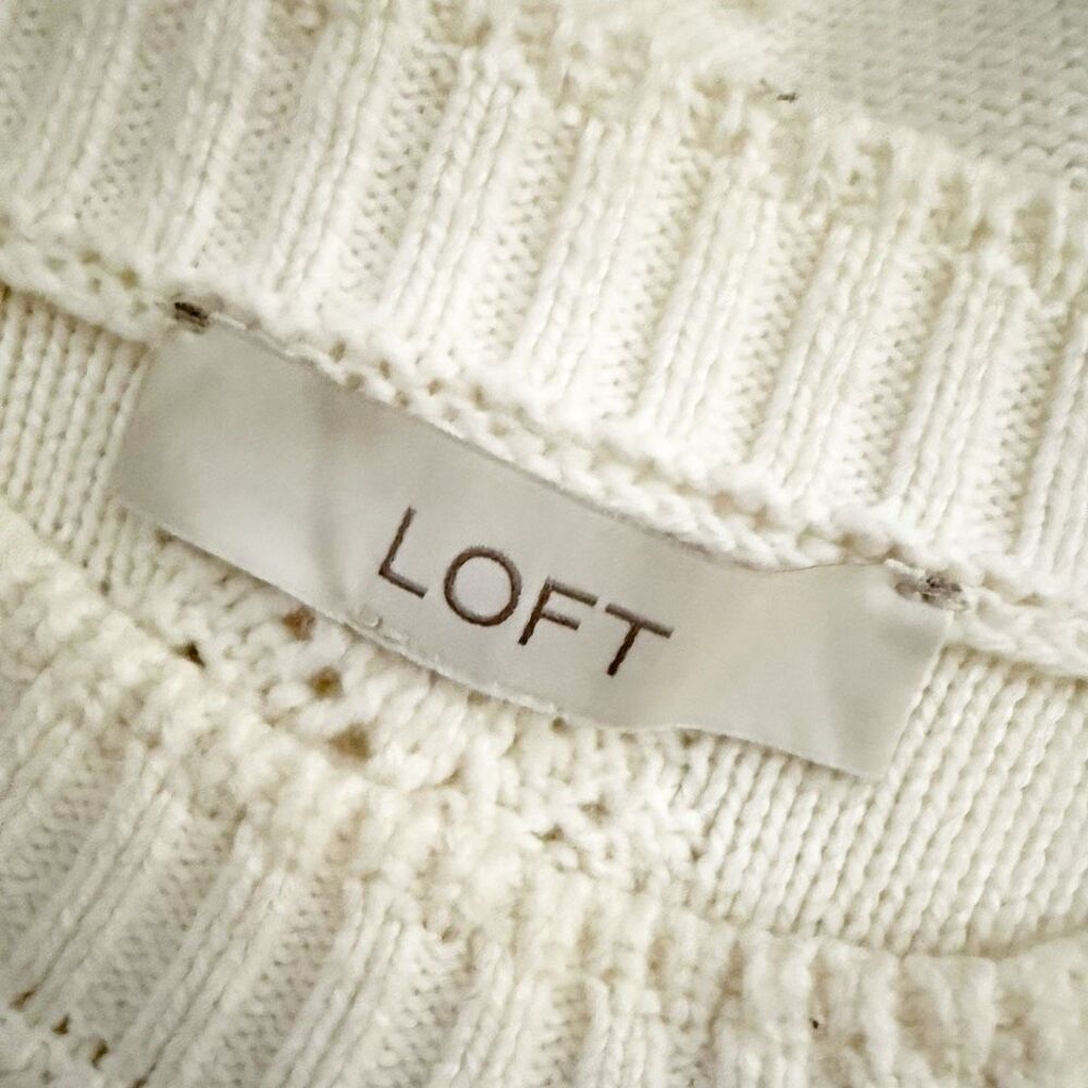 A.T. LOFT | Women's Bobble Pointelle Sweater Ivory Cream Blouson Sleeve | Large - Picture 10 of 10